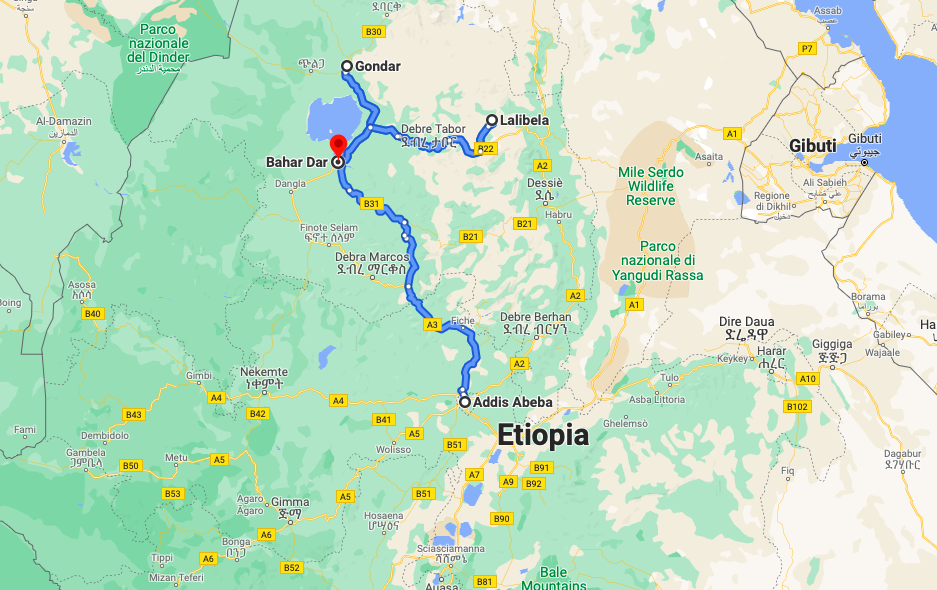 Etiopia itinerario del viaggio