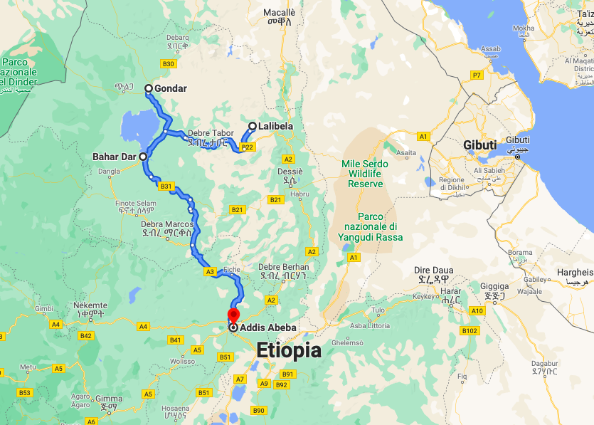 Itinerario del viaggio in Etiopia