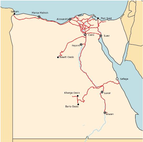 Mappa delle linee ferroviare in Egitto