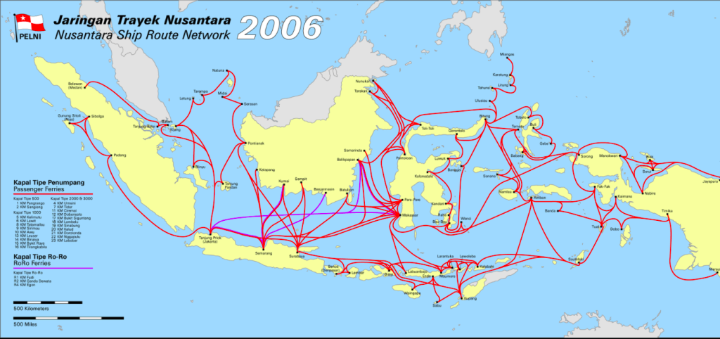 La mappa dei traghetti della compagnia Pelni