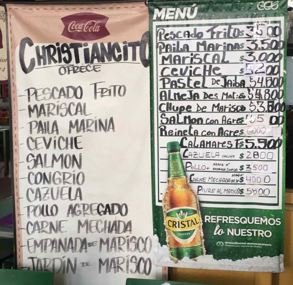 Menu Mercato centrale di Santiago del Cile